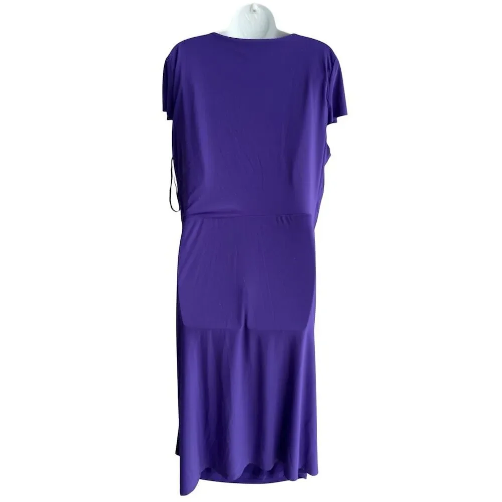 Lauren Ralph Lauren Midi Dress Women's Plus 18W Purple Faux Wrap Business Casual